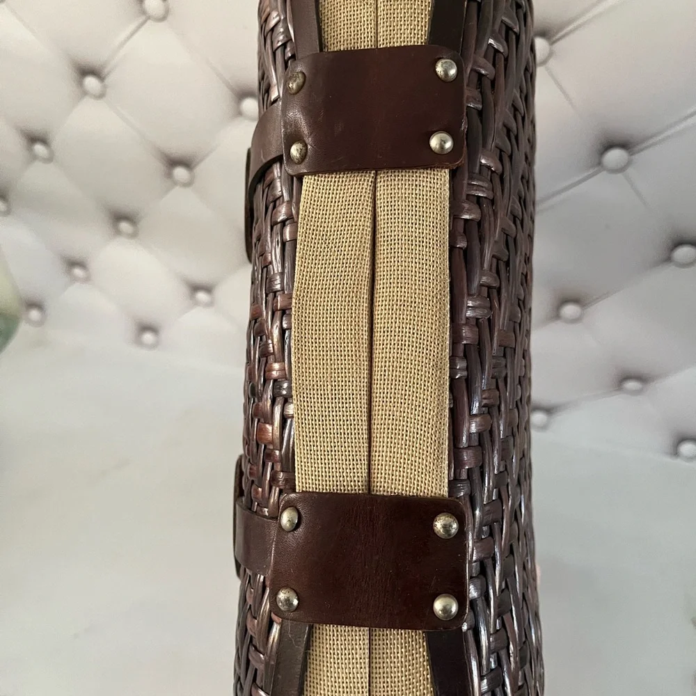 Vintage straw purse with Leather handles accent Color Brown Made in Spain - Picture 3 of 7